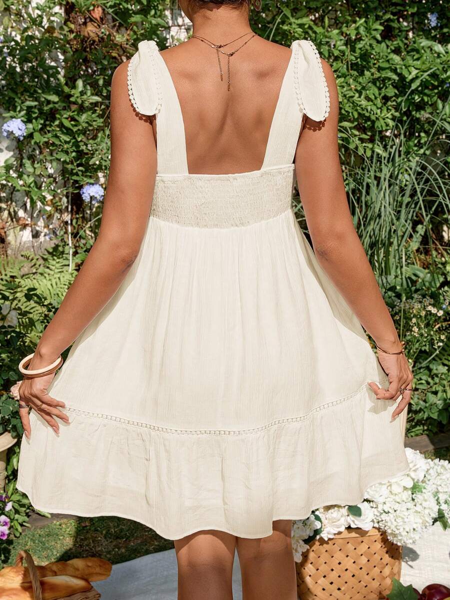 Maternity Sexy Deep V Neck Floral Embroidery Cap Sleeve Boho A Line Dress for Vacation and Photoshoot Apricot