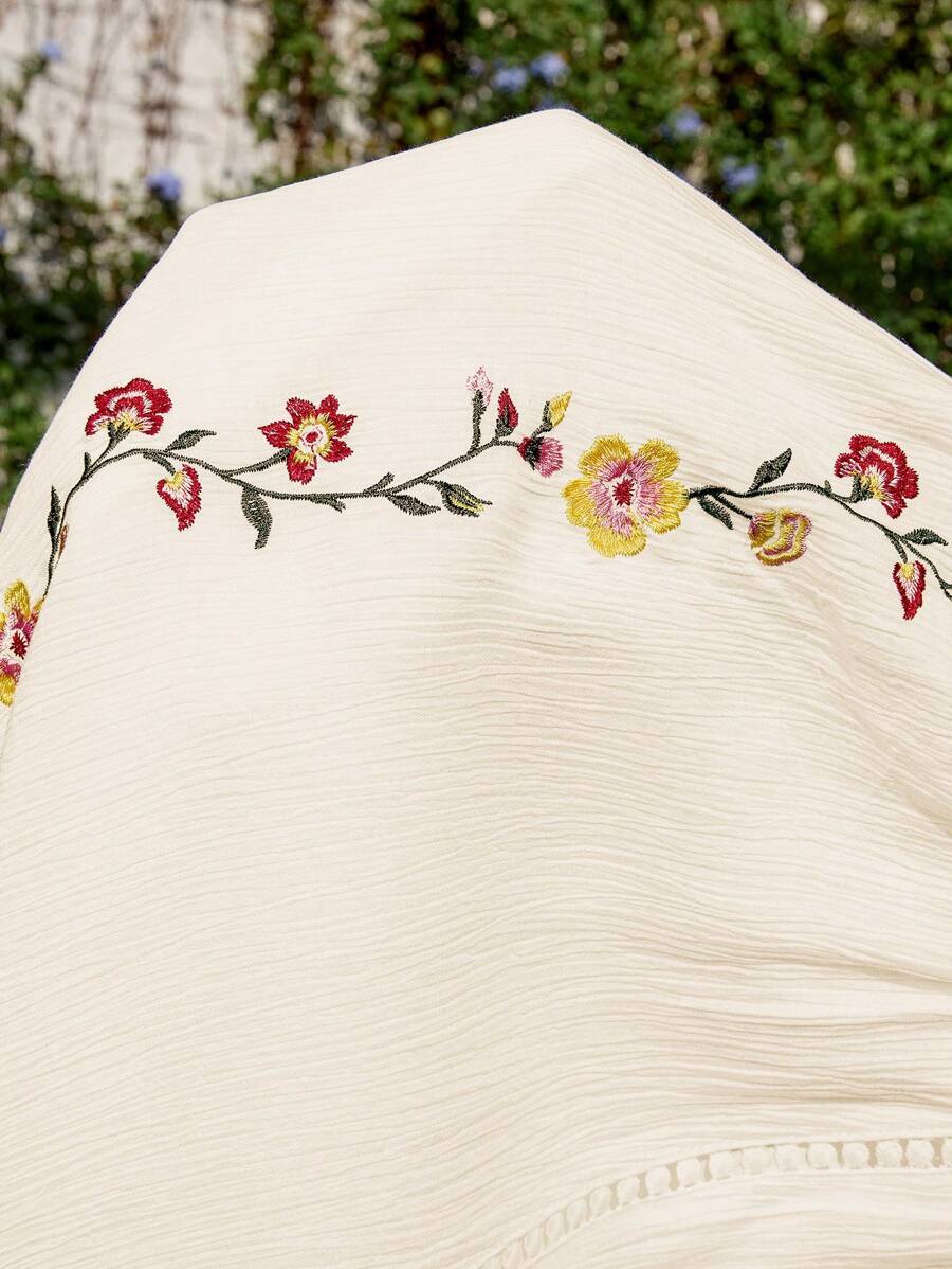 Maternity Sexy Deep V Neck Floral Embroidery Cap Sleeve Boho A Line Dress for Vacation and Photoshoot Apricot
