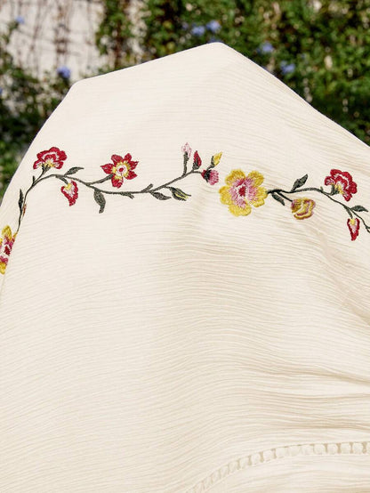 Maternity Sexy Deep V Neck Floral Embroidery Cap Sleeve Boho A Line Dress for Vacation and Photoshoot Apricot