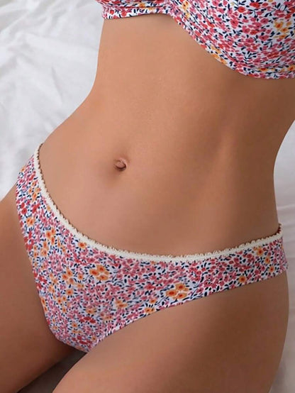 Women's Ditsy Floral Bikini Set - Ruched Spaghetti Strap, Hipsters, High Waist, Multicolor