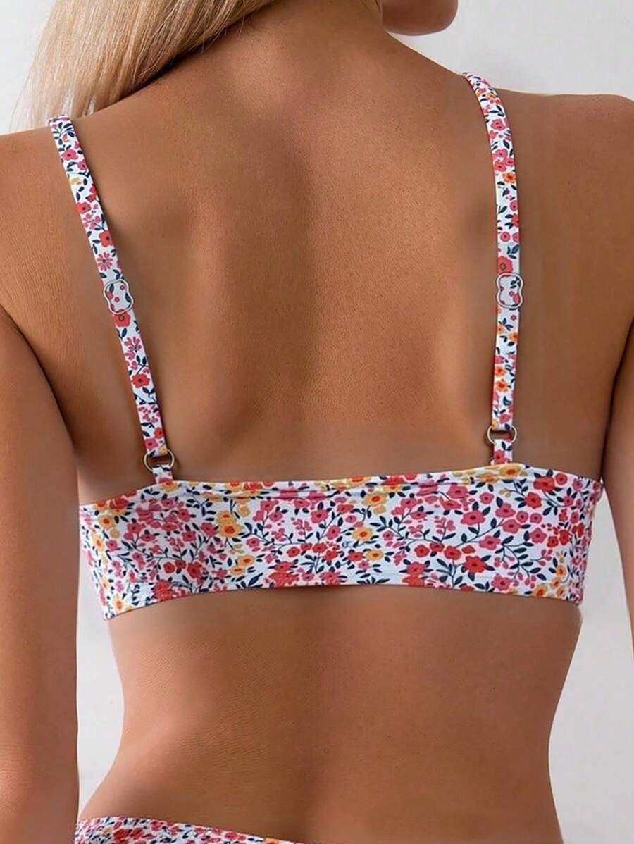 Women's Ditsy Floral Bikini Set - Ruched Spaghetti Strap, Hipsters, High Waist, Multicolor