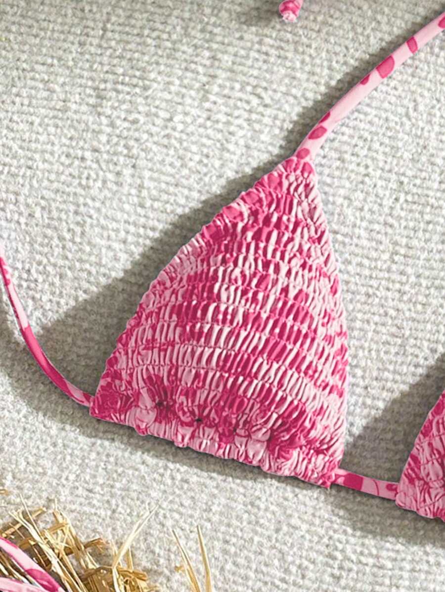 Swim Vcay Women's Ruched Tropical Print Halter Neck Tied Swimsuit And Bikini Set, Summer Beach Vacation