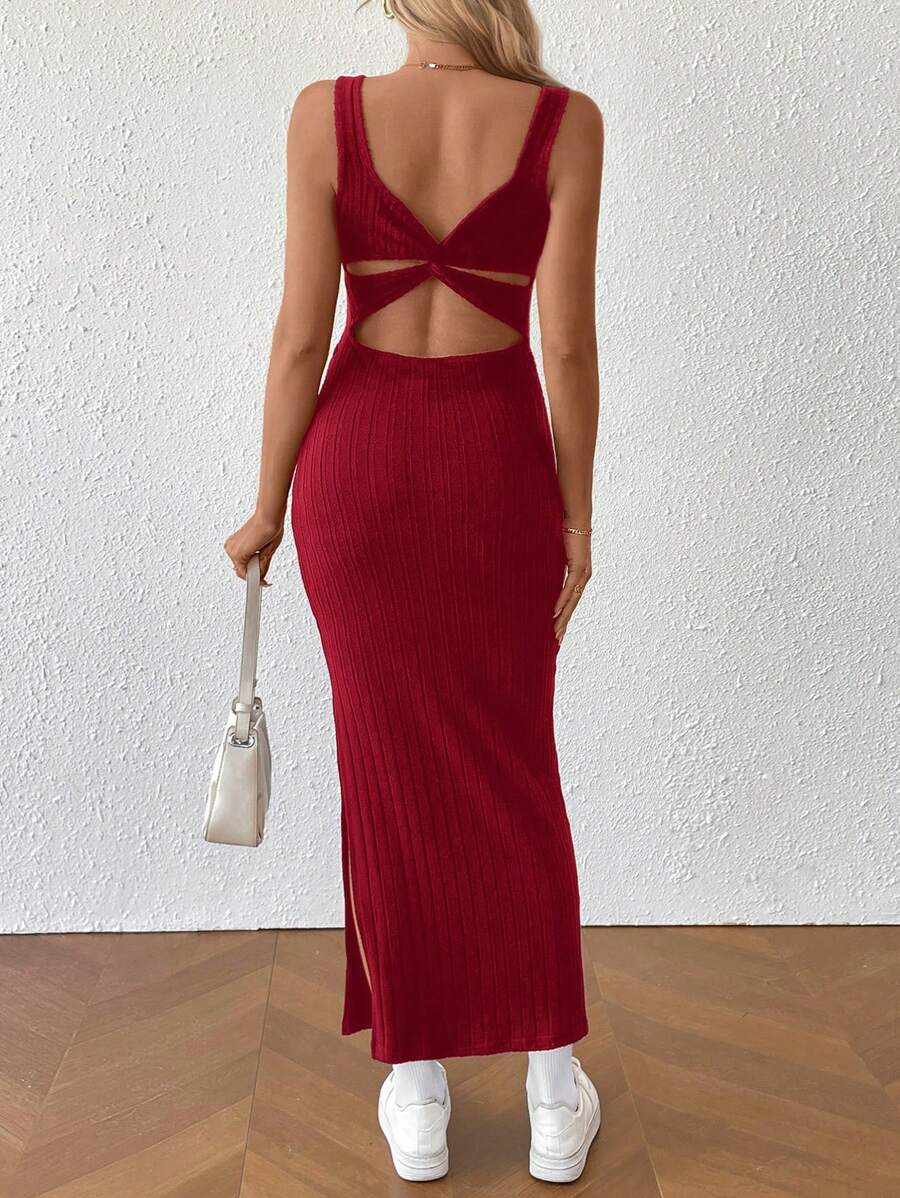 Maternity Solid Color Casual Ribbed Open Back Sleeveless Dress Two Piece Set Cut Out Maxi Skirt With