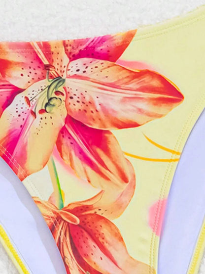 Swim Mod Women's Pink Polka Dot Print Halter Neck Low Waist Triangle Bikini Set, Summer Sexy Spring