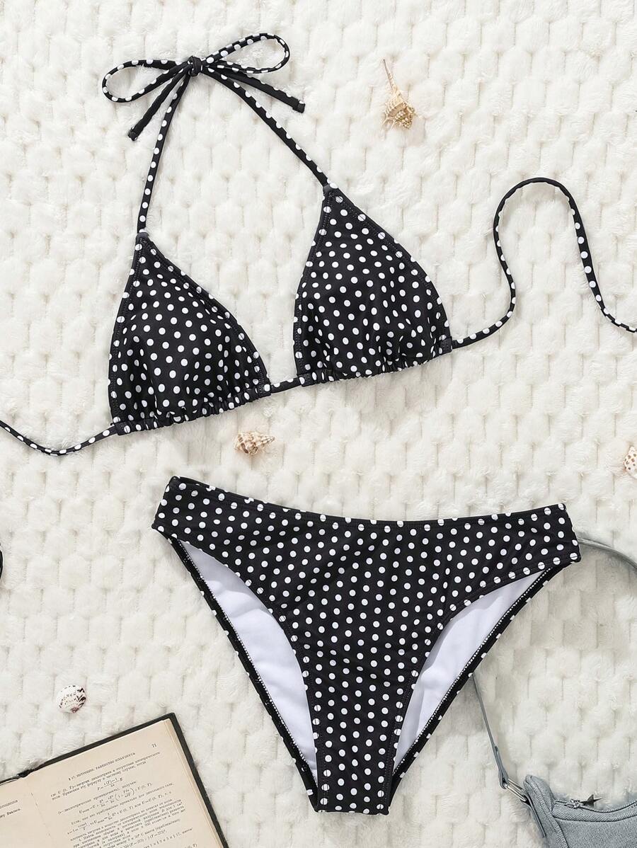 Women's Solid Halter Bikini Set - Lace Up, High Waist, Tie Detail, White