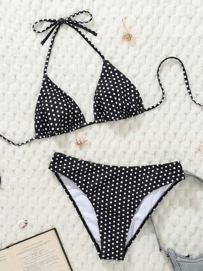 Women's Solid Halter Bikini Set - Lace Up, High Waist, Tie Detail, White