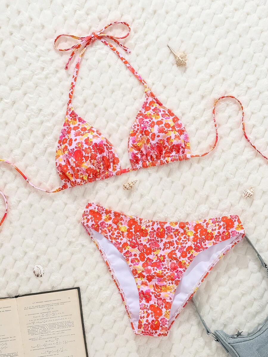 Women's Solid Halter Bikini Set - Lace Up, High Waist, Tie Detail, White