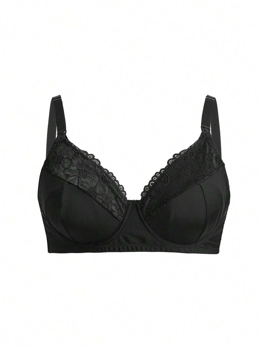 Plus Size Lace Nursing Bra - Hook Closure Underwire Lift Support, Breastfeeding Lingerie