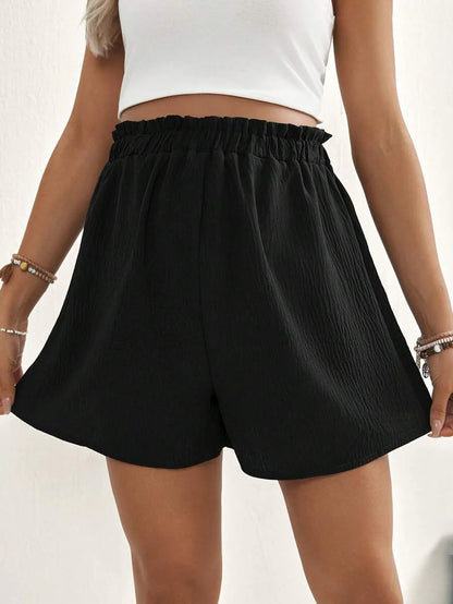 Maternity Mini Shorts - Adjustable Waist, Lettuce Trim, Loose Fit, Mocha Brown