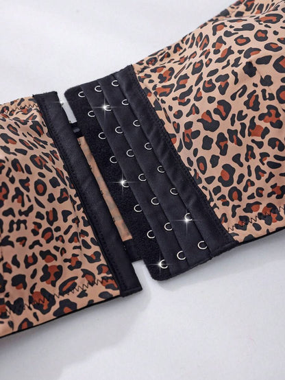 Plus Size Non-Slip Strapless Leopard Print One-Piece Bralette - Classic Animal Print
