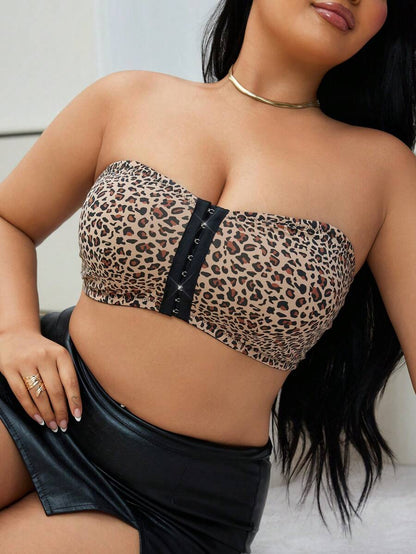 Plus Size Non-Slip Strapless Leopard Print One-Piece Bralette - Classic Animal Print