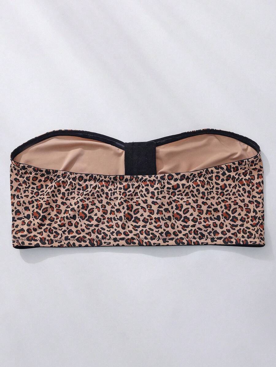 Plus Size Non-Slip Strapless Leopard Print One-Piece Bralette - Classic Animal Print