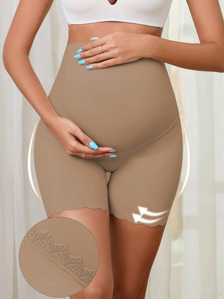 Maternity Briefs - Seamless Lace Patchwork Solid Color Shell Trim, Pregnant Women