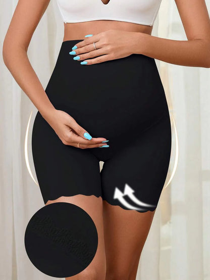 Maternity Seamless Lace Patchwork Briefs - High Rise Coffee Brown Scallop Trim Comfortable Pregnancy Underwear