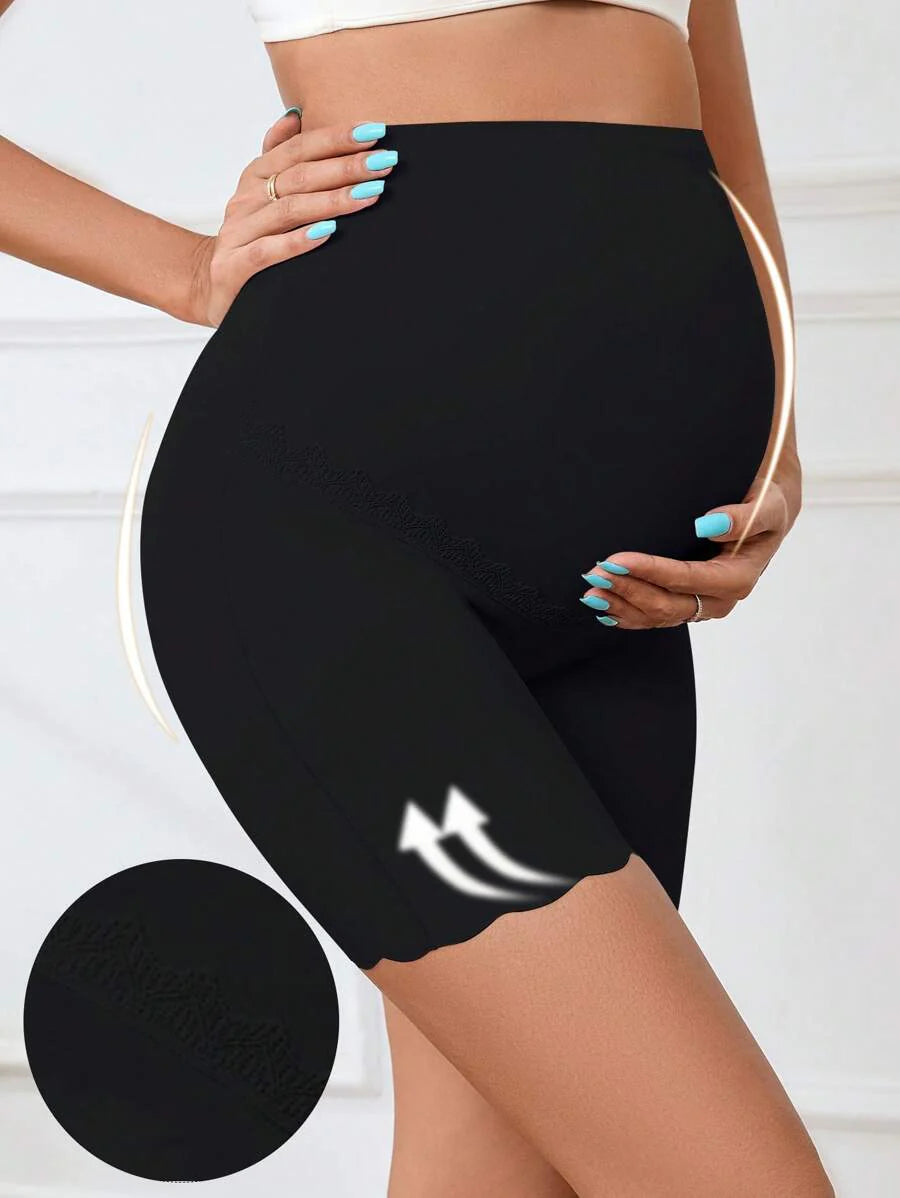 Maternity Briefs - Seamless Lace Patchwork Solid Color Shell Trim, Pregnant Women