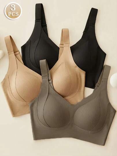 Maternity Nursing Sports Bra 3 Pack - Seamless Wireless Full Coverage Lift Support Ribbed