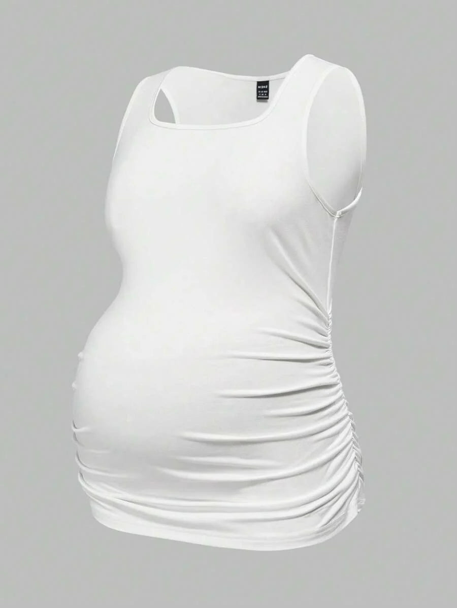 Maternity Ruched Tank Top 3-Pack - Square Neck, Slim Fit, Multicolor