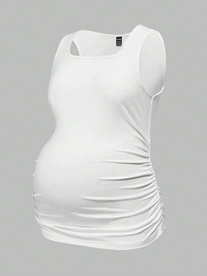 Maternity Ruched Tank Top 3-Pack - Square Neck, Slim Fit, Multicolor
