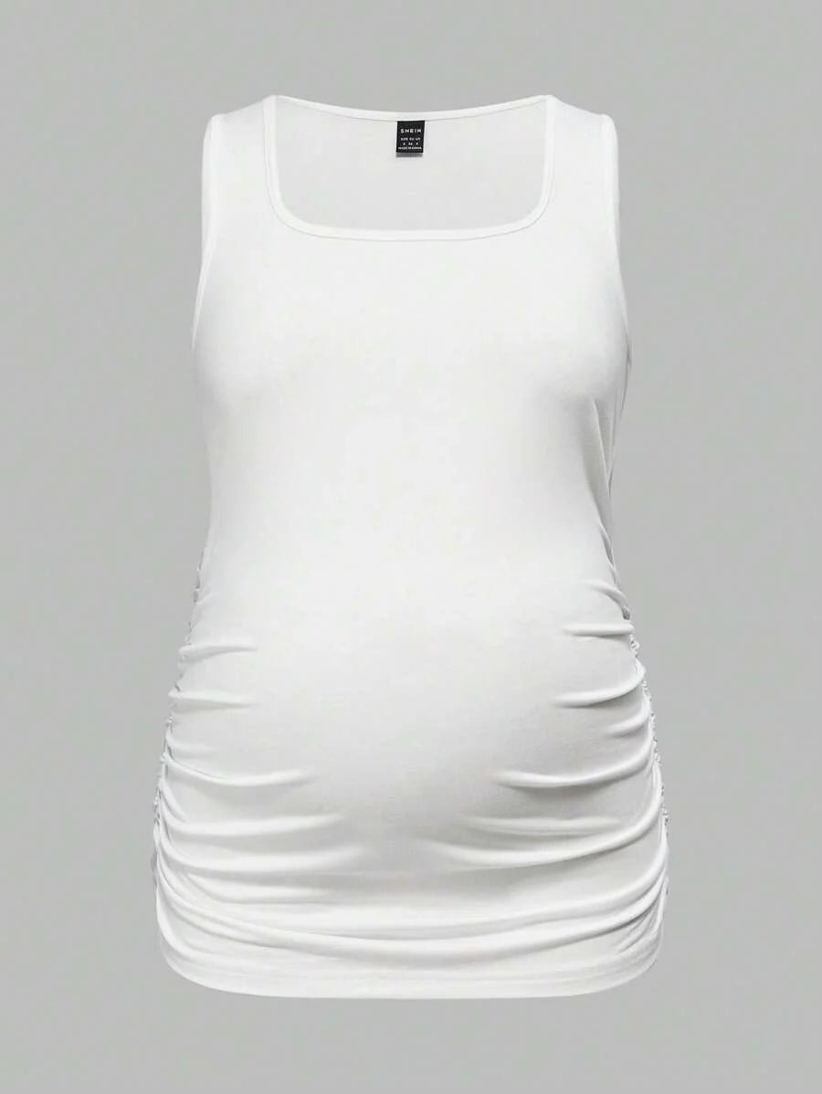 Maternity Ruched Tank Top 3-Pack - Square Neck, Slim Fit, Multicolor