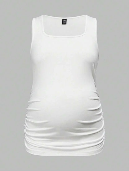 Maternity Ruched Tank Top 3-Pack - Square Neck, Slim Fit, Multicolor