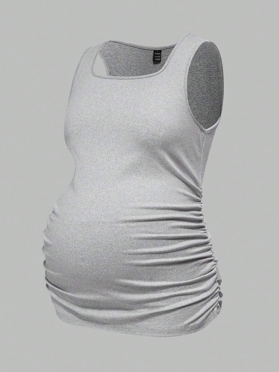 Maternity Ruched Tank Top 3-Pack - Square Neck, Slim Fit, Multicolor