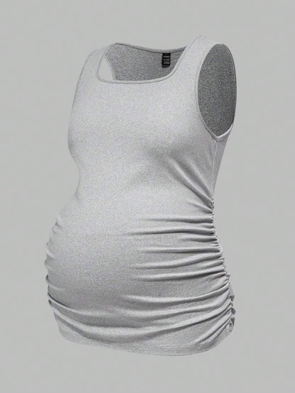 Maternity Ruched Tank Top 3-Pack - Square Neck, Slim Fit, Multicolor