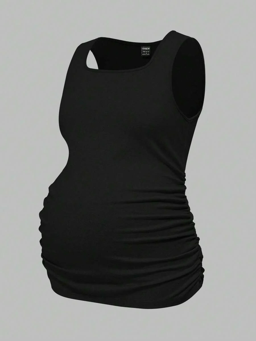 Maternity Ruched Tank Top 3-Pack - Square Neck, Slim Fit, Multicolor