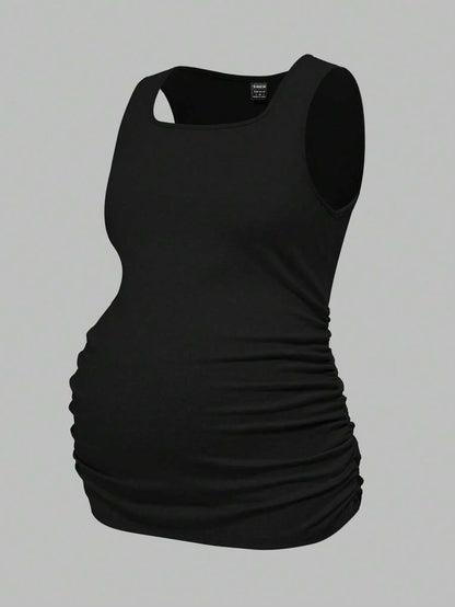 Maternity Ruched Tank Top 3-Pack - Square Neck, Slim Fit, Multicolor