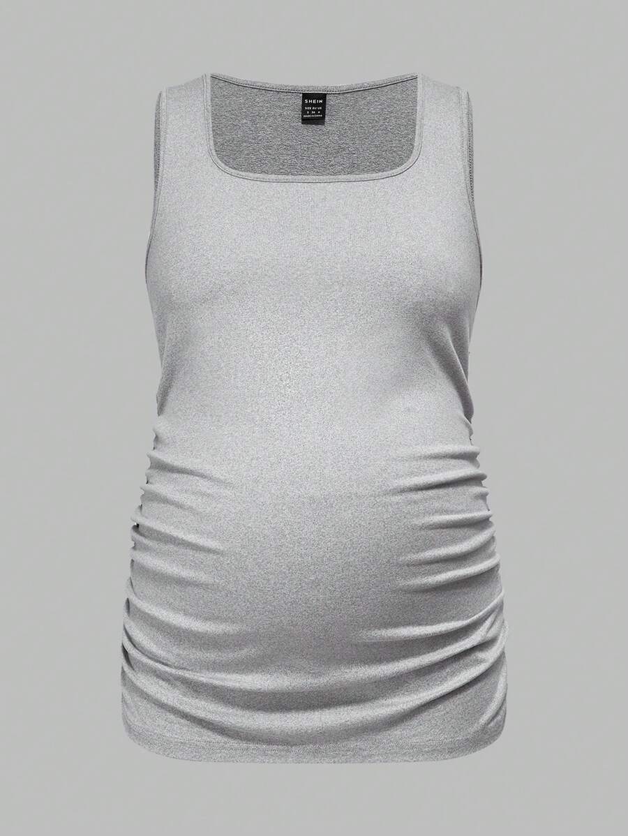 Maternity Ruched Tank Top 3-Pack - Square Neck, Slim Fit, Multicolor
