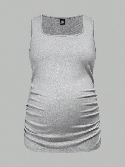 Maternity Ruched Tank Top 3-Pack - Square Neck, Slim Fit, Multicolor