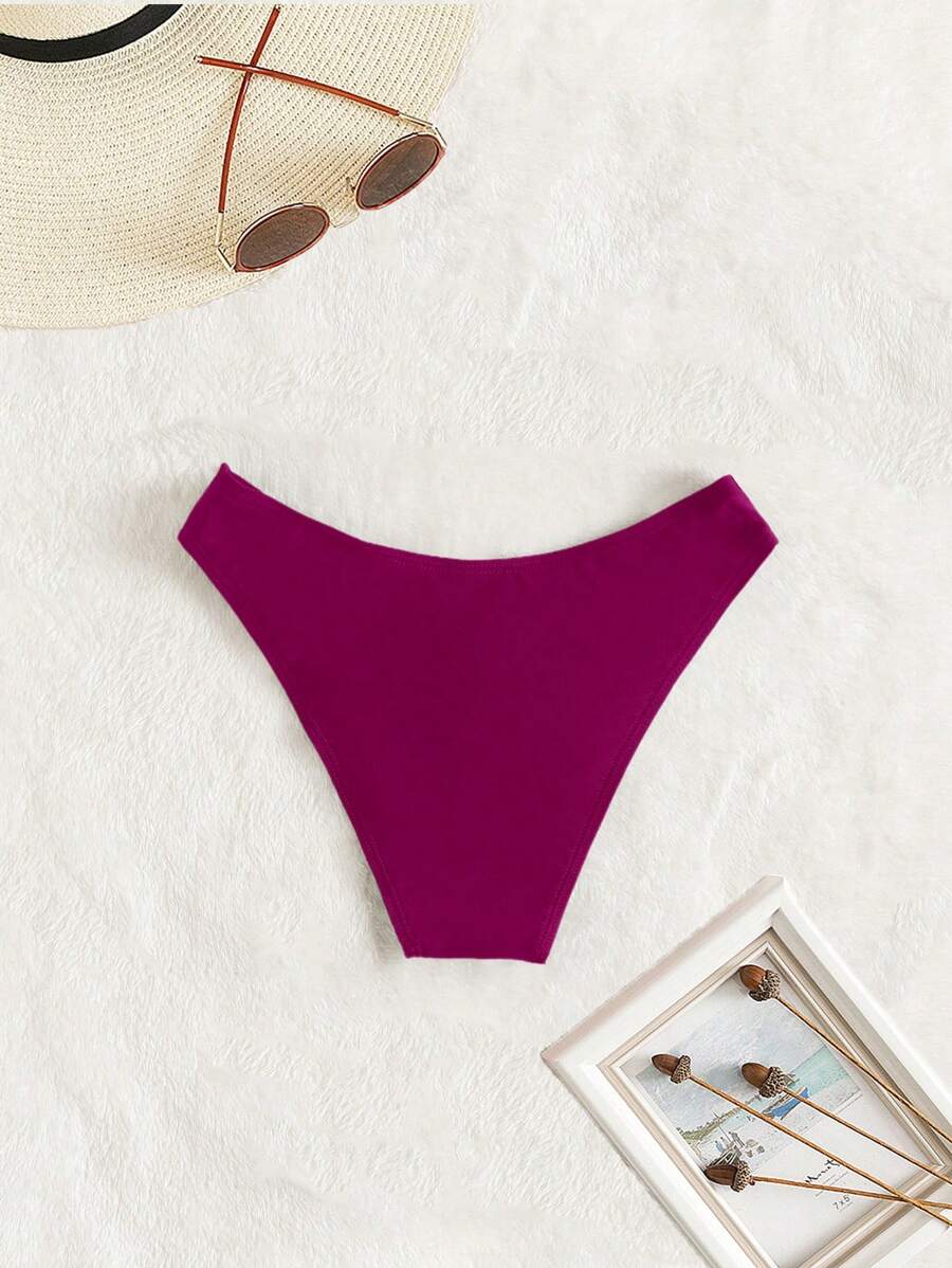 Swim Vcay Summer Beach Plain Ribbed Knit Bikini Bottom