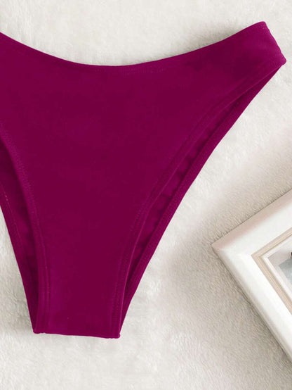 Swim Vcay Summer Beach Plain Ribbed Knit Bikini Bottom