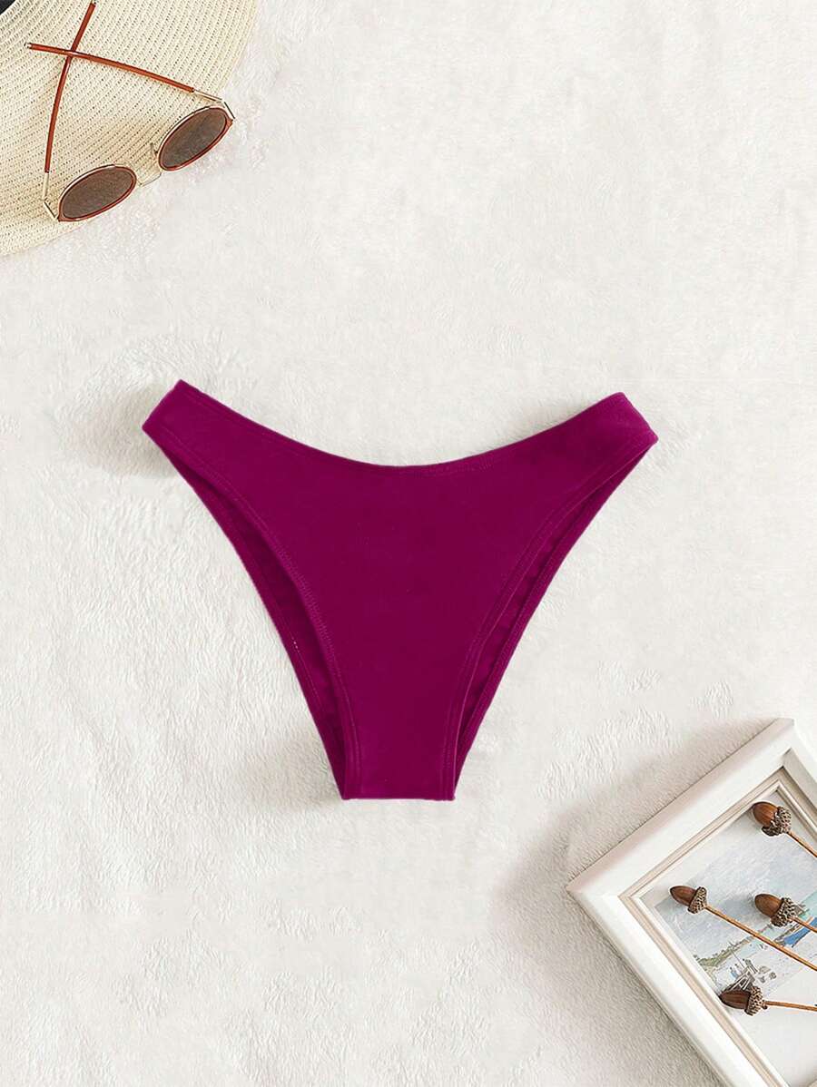 Swim Vcay Summer Beach Plain Ribbed Knit Bikini Bottom