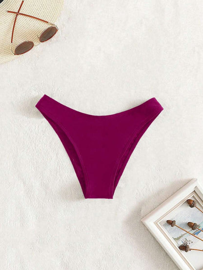 Swim Vcay Summer Beach Plain Ribbed Knit Bikini Bottom