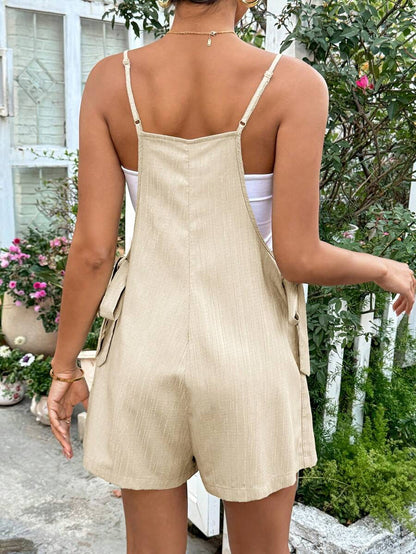 Apricot Spaghetti Strap Maternity Jumpsuit - Casual Sleeveless Knot Front Loose Fit Short Summer Vacation Romper