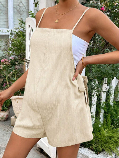 Grey Striped Maternity Romper with Spaghetti Straps and Side Tie Waist - Casual Loose Fit Summer Beach Maternity Jumpsuit