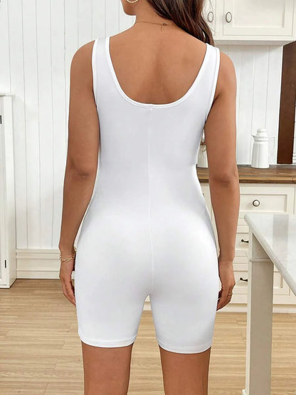 Maternity Baby Blue Scoop Neck Sleeveless Unitard - Skinny Fit Casual Daily Romper