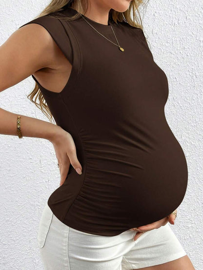 Coffee Brown Slim Fit Short Sleeve Knitted Tee - Casual Round Neck Textured Summer Top for Night Out and Daily Wear