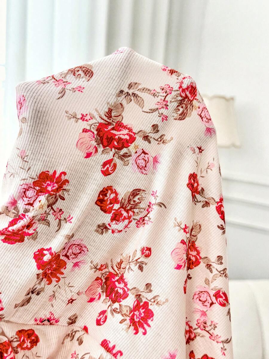 Khaki Floral Print Contrast Lace Maternity Midi Dress - Boho Spaghetti Strap Ruffle Neck Nursing Cami Dress - Slim Fit High Waist Loungewear