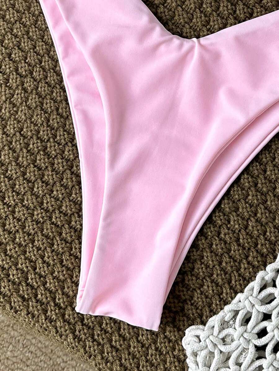 Swim Vcay Women's Solid Color Spaghetti Strap Metal Decor Sexy Bikini Set, Summer