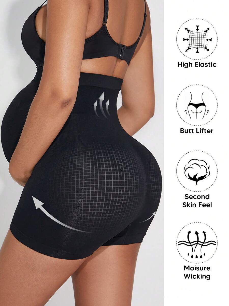 Plus Size High Waisted Maternity Belly Support Shorts - Expandable Panel (Black)