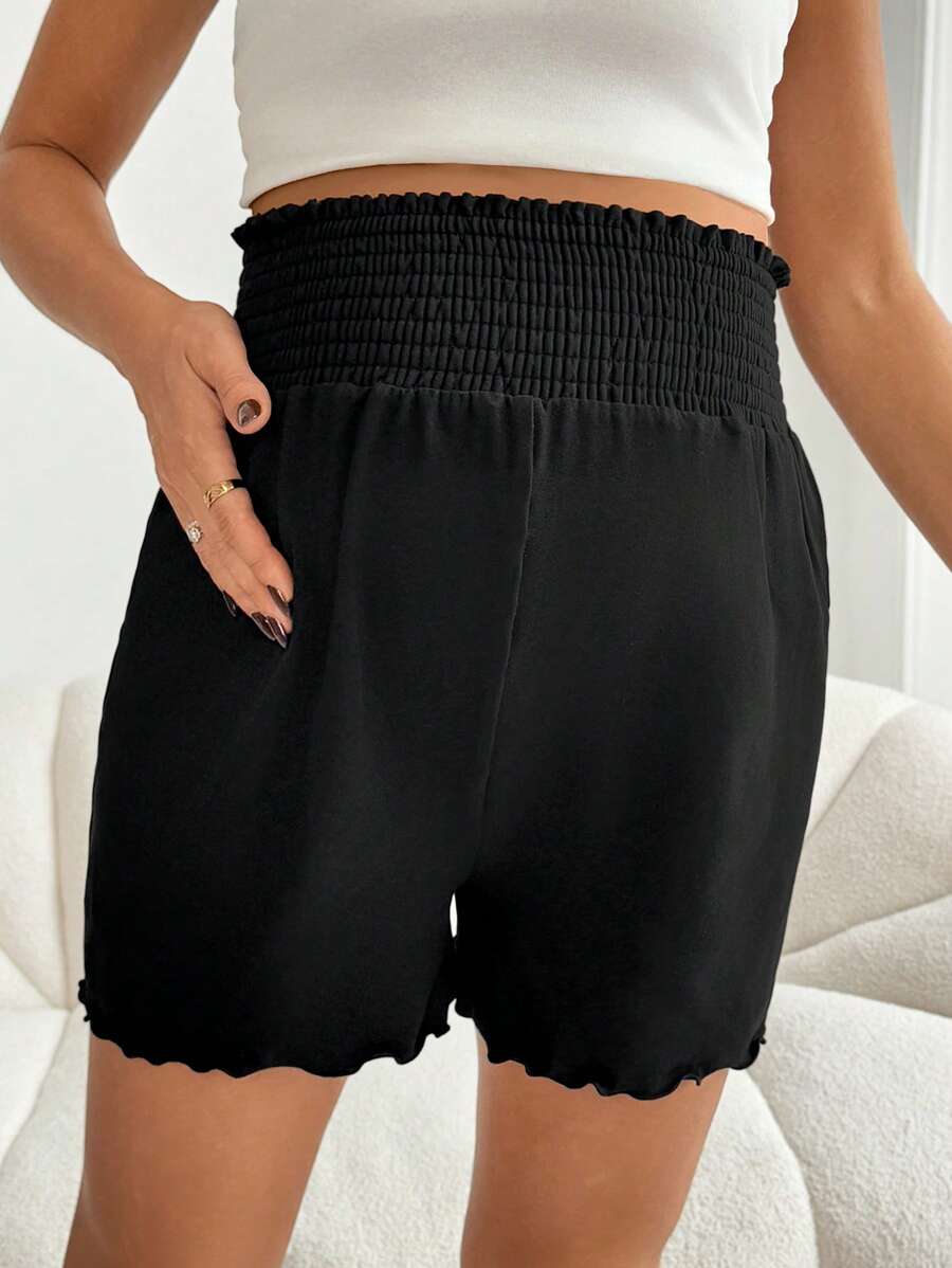 Black Maternity Belly Band Casual Shorts Solid Color Mid Waist Loose Fit Knitted Mini Shorts for Summer Lounging