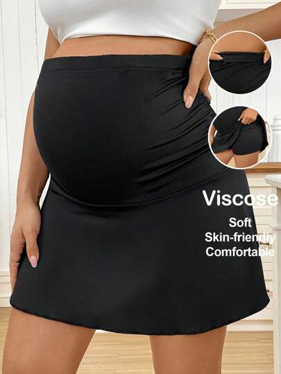 Maternity Ultra High Waist Casual Mini Skirt with Adjustable Waist and Ruched Details for Summer Garden Outfits in Black