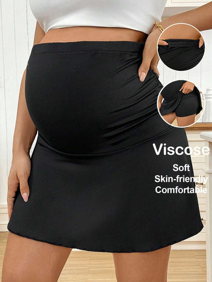 Maternity Ultra High Waist Casual Mini Skirt with Adjustable Waist and Ruched Details for Summer Garden Outfits in Black