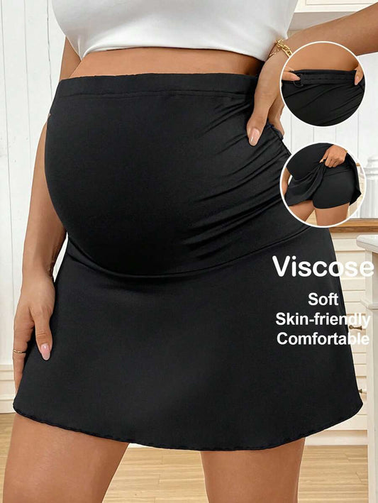 Maternity Ultra High Waist Casual Mini Skirt with Adjustable Waist and Ruched Details for Summer Garden Outfits in Black