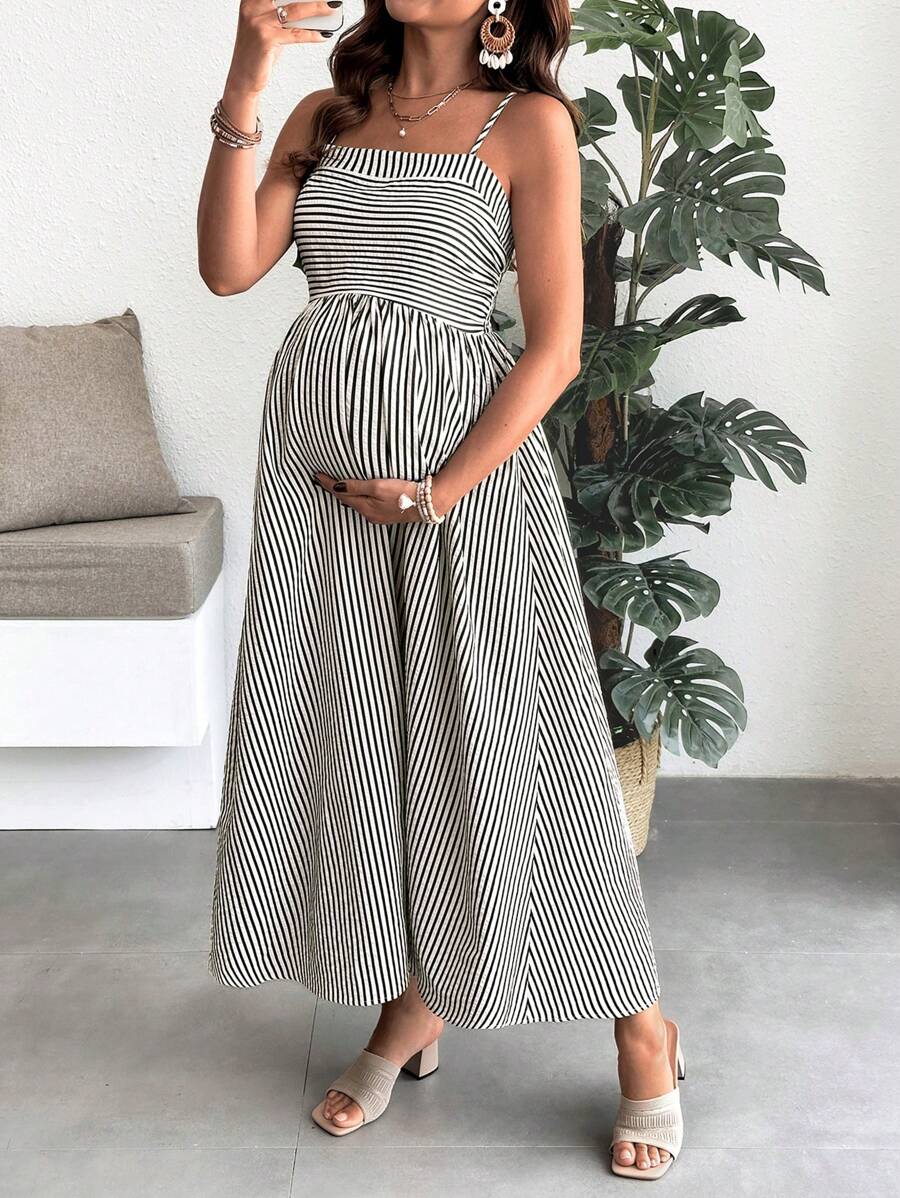 Maternity Summer Casual Striped A-Line Sleeveless Dress