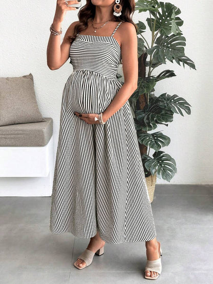 Maternity Summer Casual Striped A-Line Sleeveless Dress