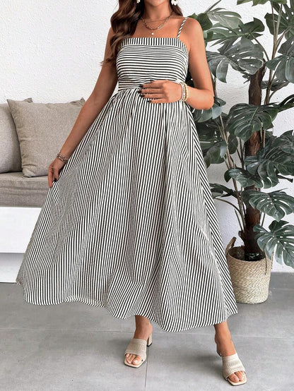 Maternity Summer Casual Striped A-Line Sleeveless Dress