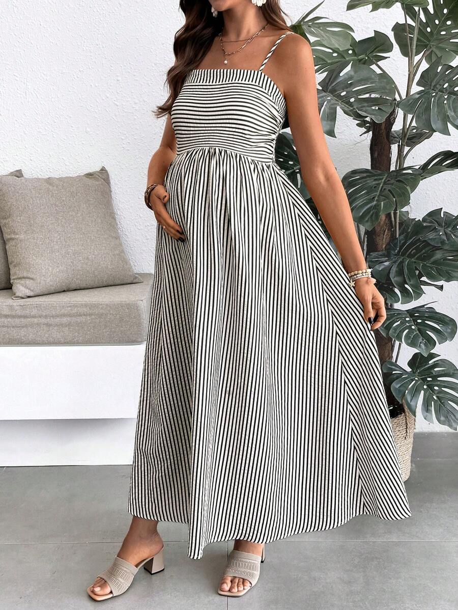 Maternity Summer Casual Striped A-Line Sleeveless Dress