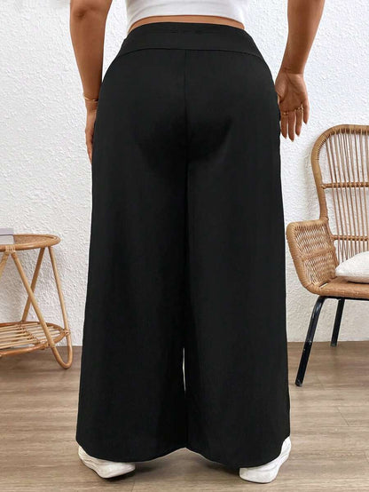 Plus Size Wide Leg Maternity Pants - Adjustable Ultra High Waist Loose Office Trousers